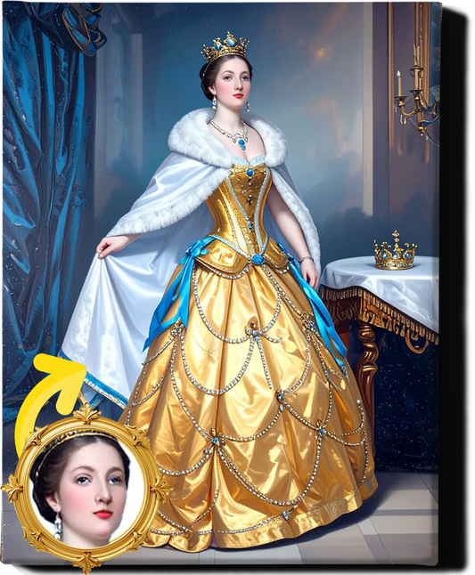 Custom Royal Human Portrait | Sunlit Empress of Gold | Personalized Wall Art Gift for her