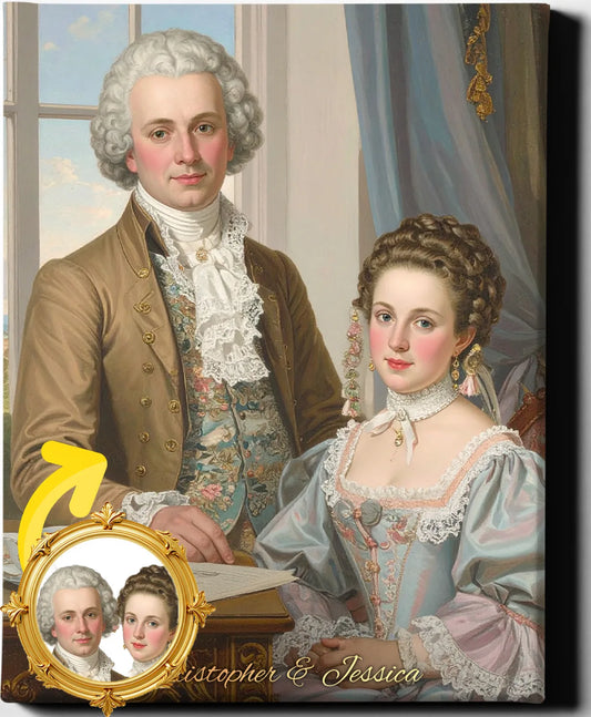 Custom Royal Couple Portrait | Courtly Elegance | Personalized Wall Art Gift