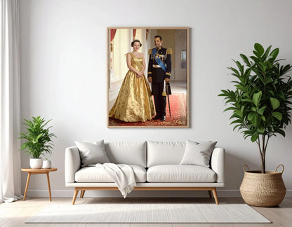 Custom Royal Couple Portrait | Golden Royal Pair | Personalized Wall Art Gift