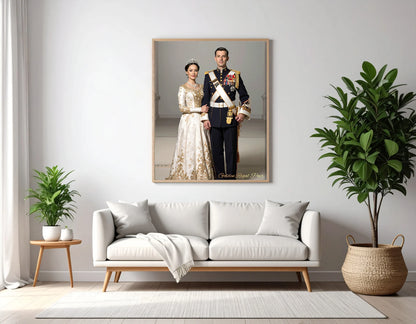 Custom Royal Couple Portrait | Golden Regal Pair | Personalized Wall Art Gift