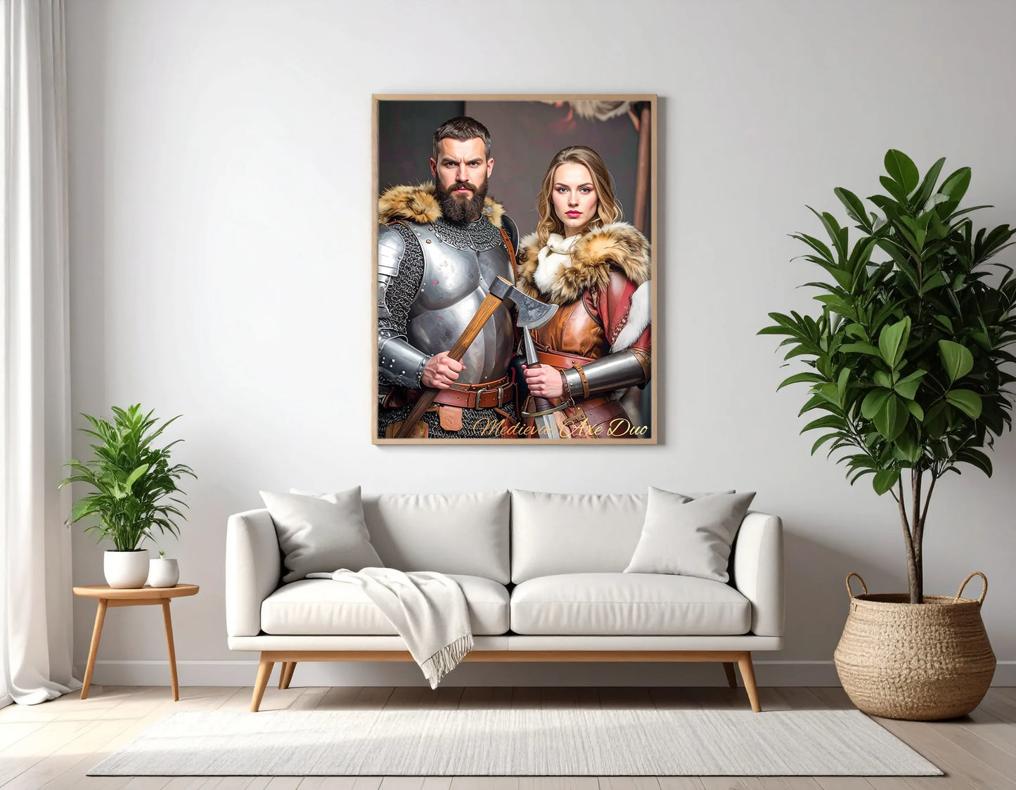 Custom Royal Couple Portrait | Medieval Axe Duo | Personalized Wall Art Gift