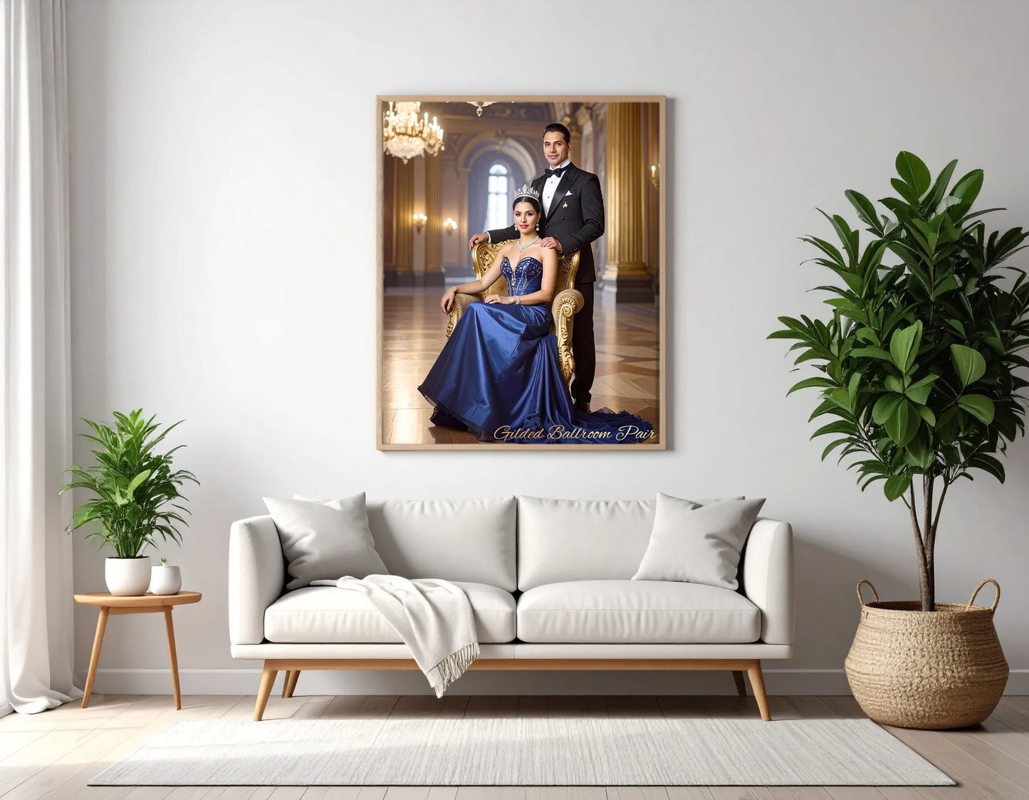 Custom Royal Couple Portrait | Gilded Ballroom Pair | Personalized Wall Art Gift