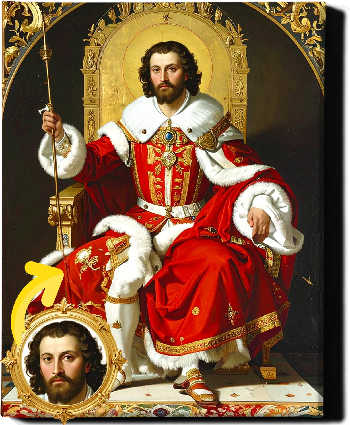 Custom Royal Human Portrait | King Théodore of the Scarlet Cross | Personalized Wall Art Gift for him