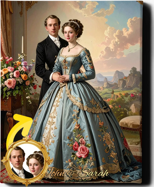 Custom Royal Couple Portrait | Rocco couple 2 | Personalized Wall Art Gift