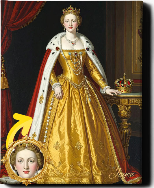 Custom Royal Human Portrait | Queen of Golden Court | Personalized Wall Art Gift for her