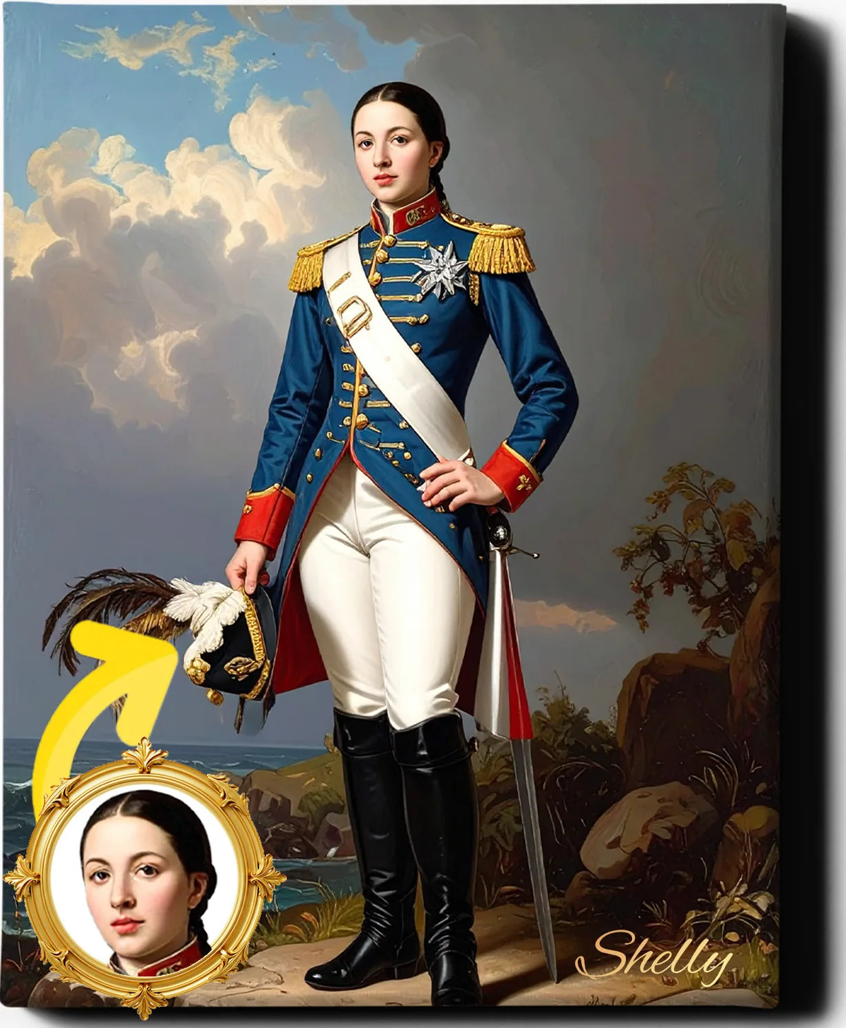 Custom Royal Human Portrait | Royal Cadet | Personalized Wall Art Gift for her