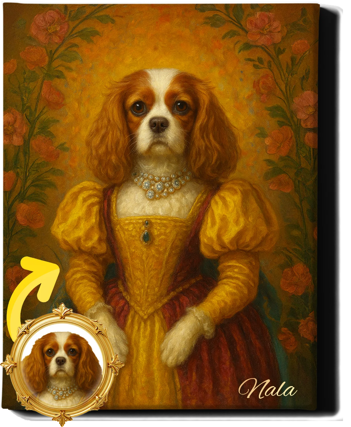 Custom Royal Pet Portrait | Princess Fluffington | Personalized Wall Art for Pet Lovers