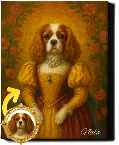 Custom Royal Pet Portrait | Princess Fluffington | Personalized Wall Art for Pet Lovers