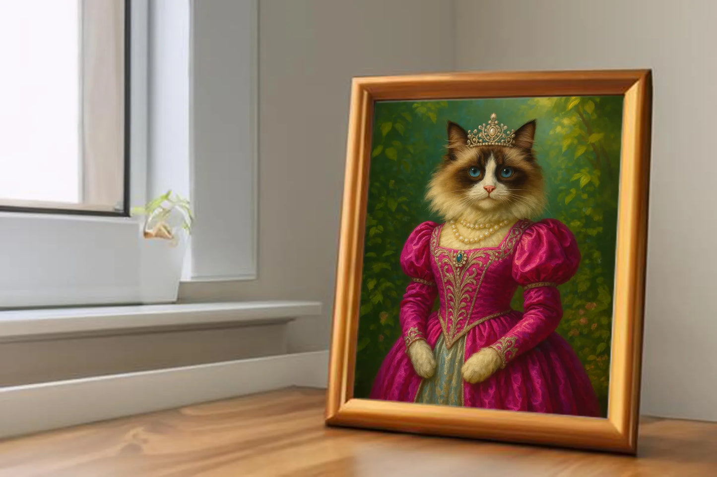 Custom Royal Pet Portrait | Elsa of the Enchanted Furdom | Personalized Wall Art for Pet Lovers