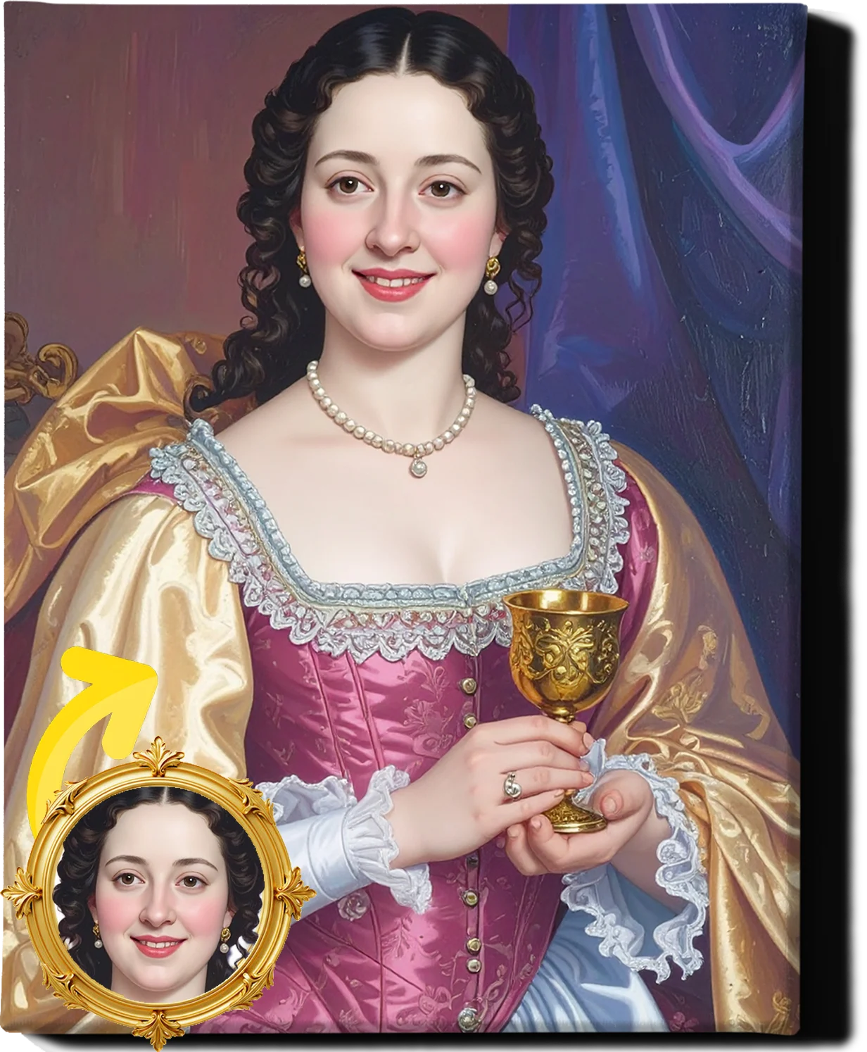 Custom Royal Human Portrait | Noble Lady with Goblet | Personalized Wall Art Gift for her