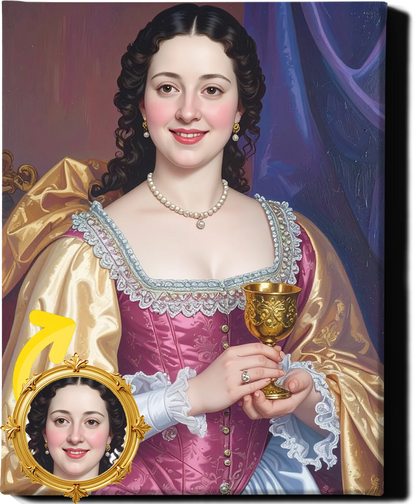 Custom Royal Human Portrait | Noble Lady with Goblet | Personalized Wall Art Gift for her