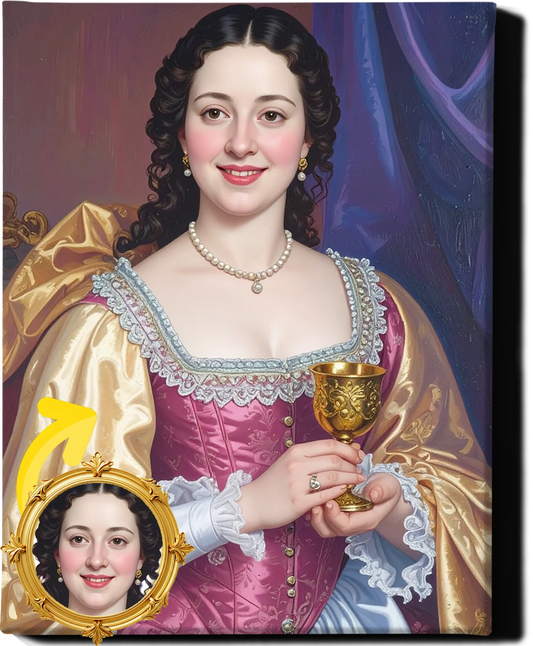 Custom Royal Human Portrait | Noble Lady with Goblet | Personalized Wall Art Gift for her