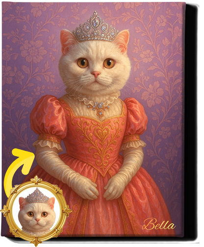 Custom Royal Pet Portrait | Queen Meowmington | Personalized Wall Art for Pet Lovers