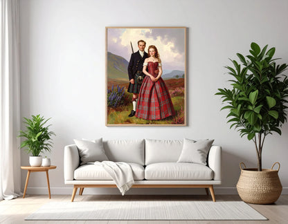 Custom Royal Couple Portrait | Highland Elegance | Personalized Wall Art Gift