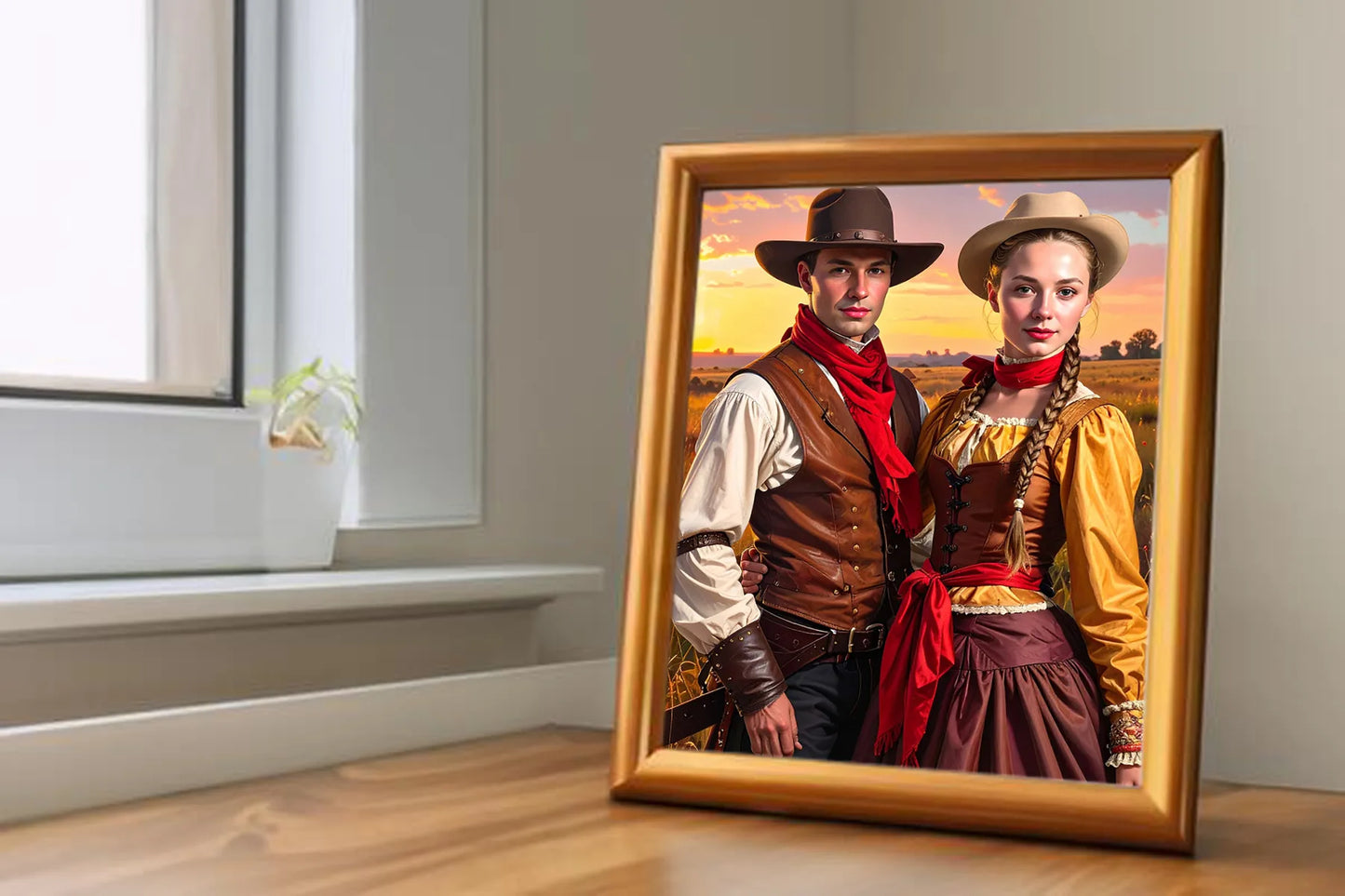 Custom Royal Couple Portrait | Western Frontier Duo | Personalized Wall Art Gift