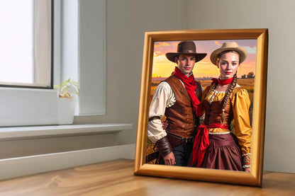 Custom Royal Couple Portrait | Western Frontier Duo | Personalized Wall Art Gift