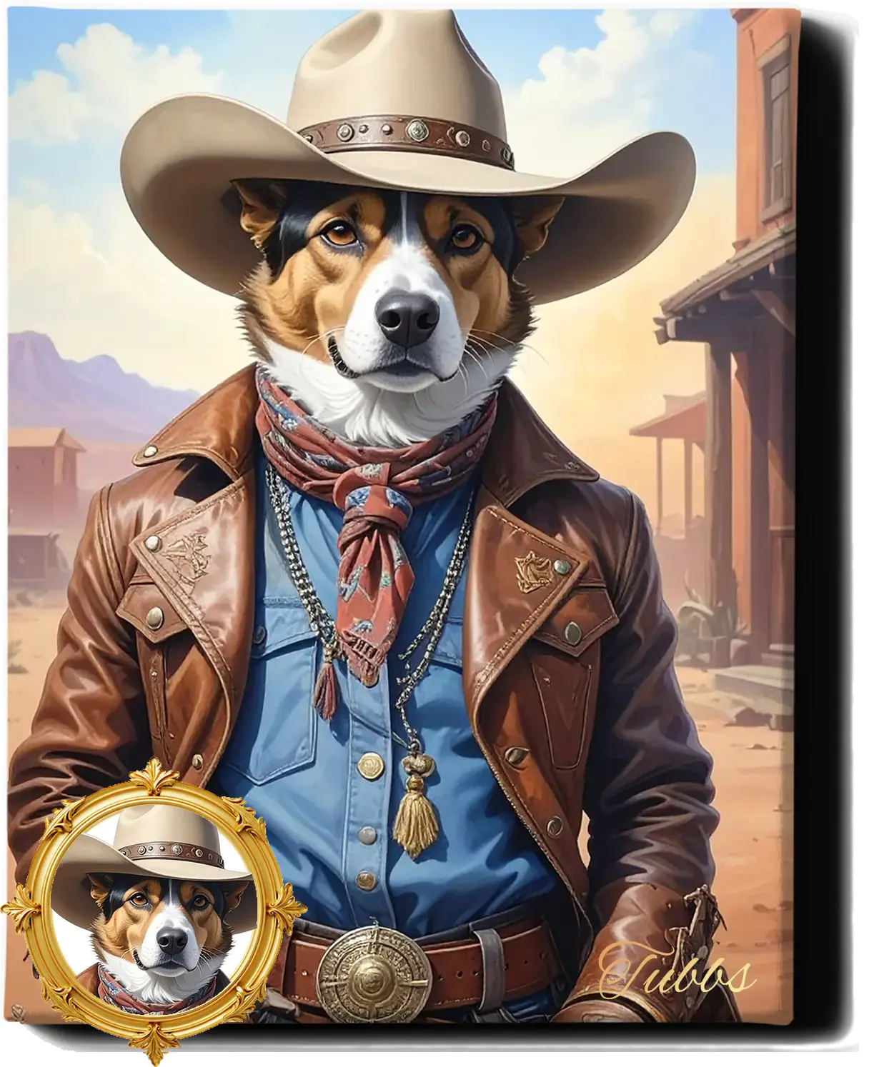 Custom Royal Pet Portrait | Western cowboy | Personalized Wall Art for Pet Lovers