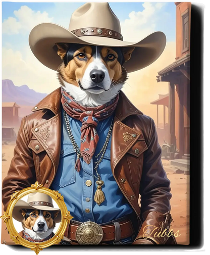 Custom Royal Pet Portrait | Western cowboy | Personalized Wall Art for Pet Lovers