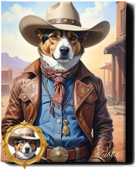Custom Royal Pet Portrait | Western cowboy | Personalized Wall Art for Pet Lovers