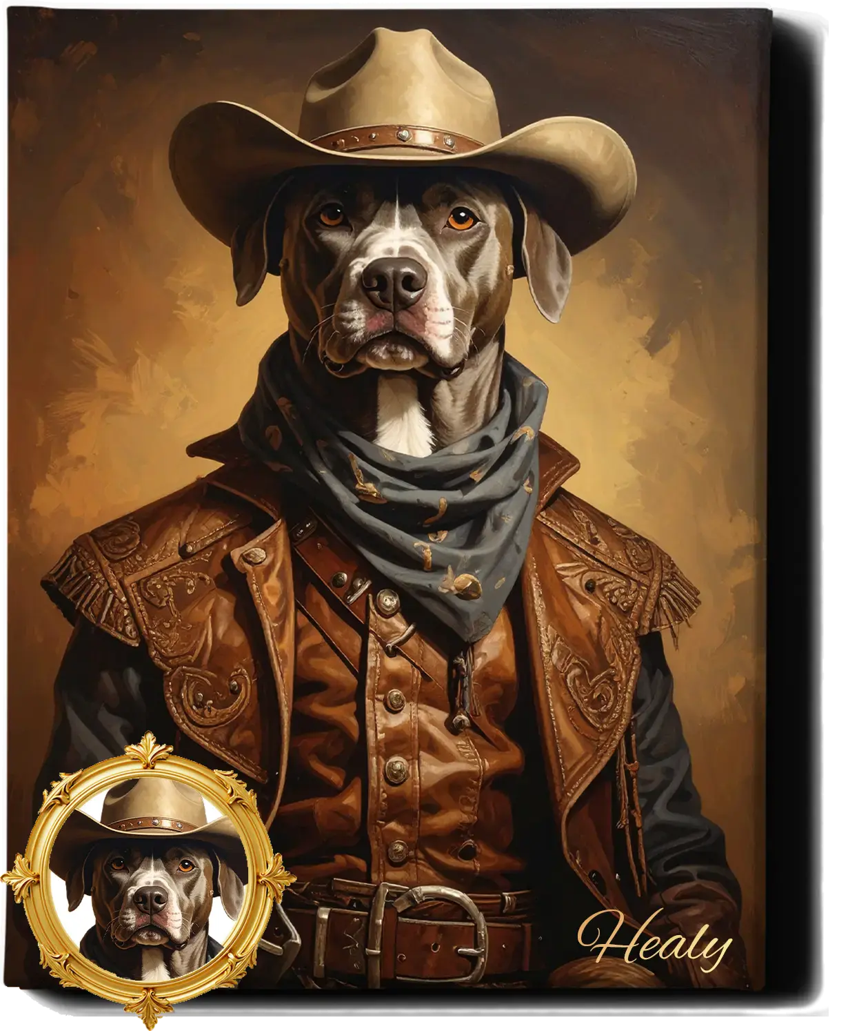 Custom Royal Pet Portrait | Western cowboy II | Personalized Wall Art for Pet Lovers