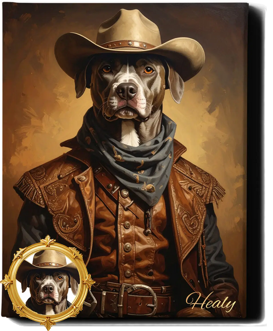 Custom Royal Pet Portrait | Western cowboy II | Personalized Wall Art for Pet Lovers