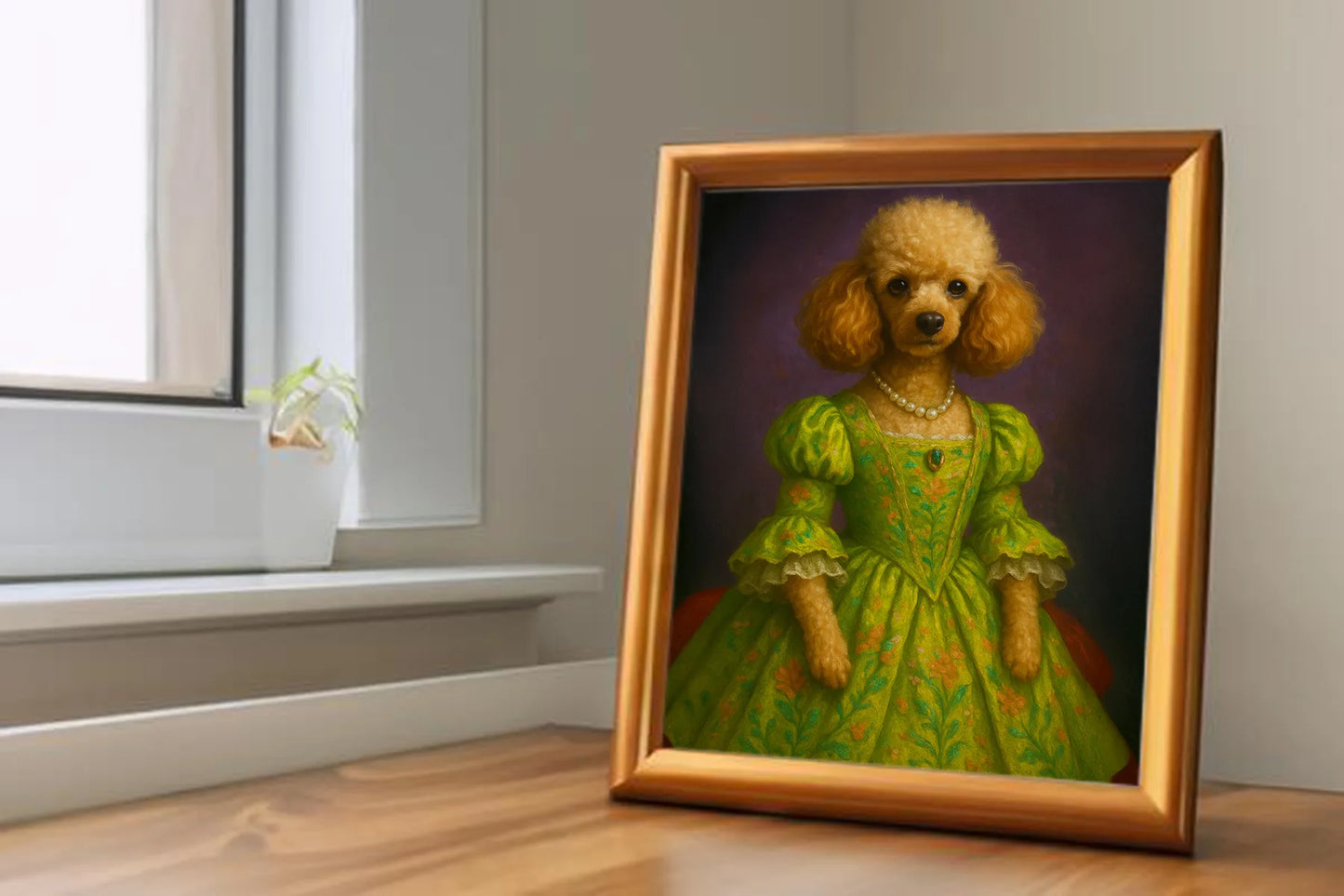 Custom Royal Pet Portrait | Green Queen | Personalized Wall Art for Pet Lovers
