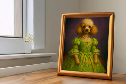 Custom Royal Pet Portrait | Green Queen | Personalized Wall Art for Pet Lovers