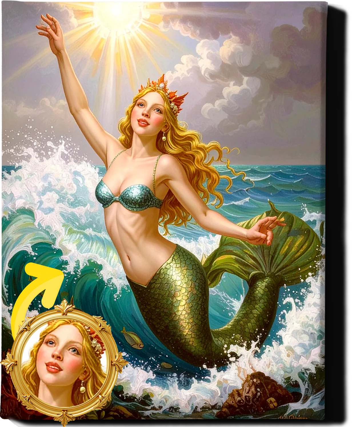 Custom Royal Human Portrait | Regal Mermaid Queen Portrait | Personalized Wall Art Gift for her