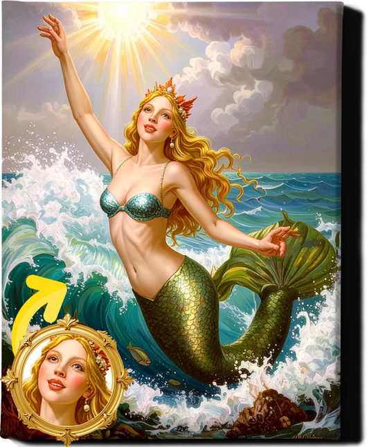 Custom Royal Human Portrait | Regal Mermaid Queen Portrait | Personalized Wall Art Gift for her