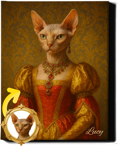 Custom Royal Pet Portrait | Marquise Muffin | Personalized Wall Art for Pet Lovers
