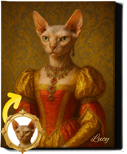 Custom Royal Pet Portrait | Marquise Muffin | Personalized Wall Art for Pet Lovers