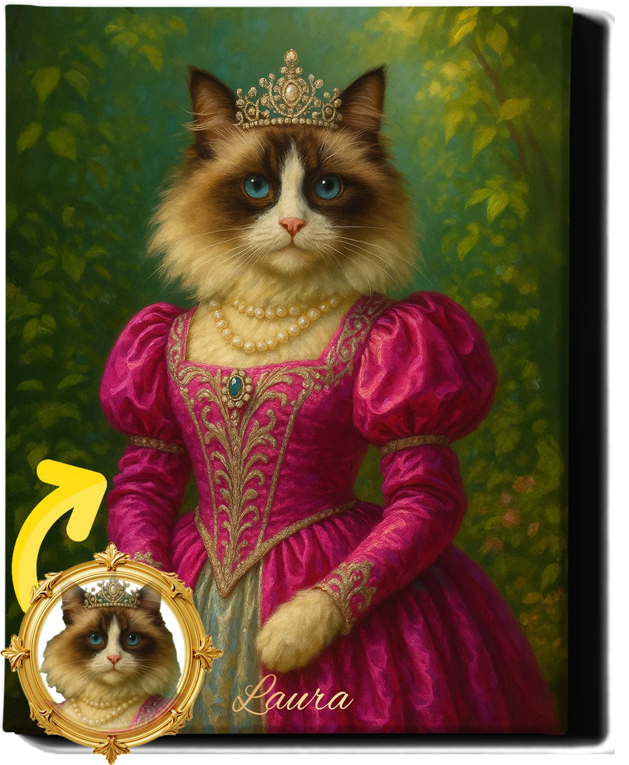 Custom Royal Pet Portrait | Elsa of the Enchanted Furdom | Personalized Wall Art for Pet Lovers