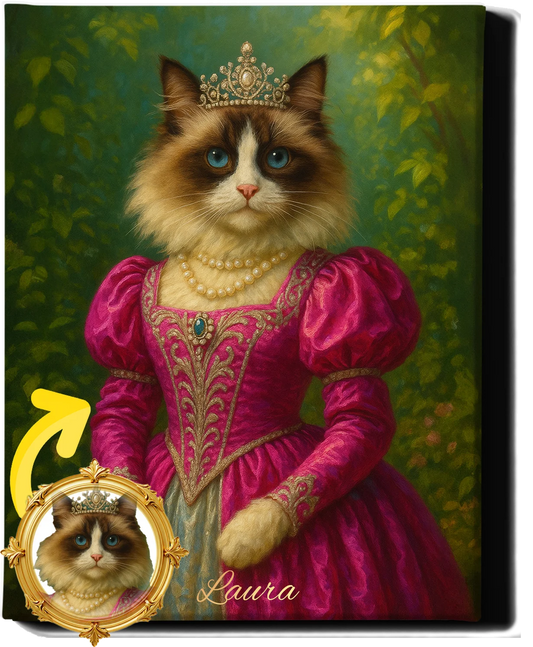 Custom Royal Pet Portrait | Elsa of the Enchanted Furdom | Personalized Wall Art for Pet Lovers