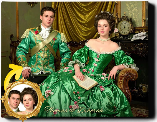 Custom Royal Couple Portrait | grand aristocratic couple | Personalized Wall Art Gift
