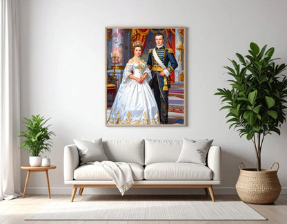 Custom Royal Couple Portrait | Golden Gala Pair | Personalized Wall Art Gift
