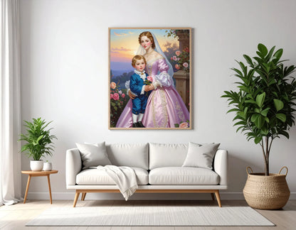 Custom Royal Family Portrait | Roses at Sunset 2 | Personalized Wall Art Gift