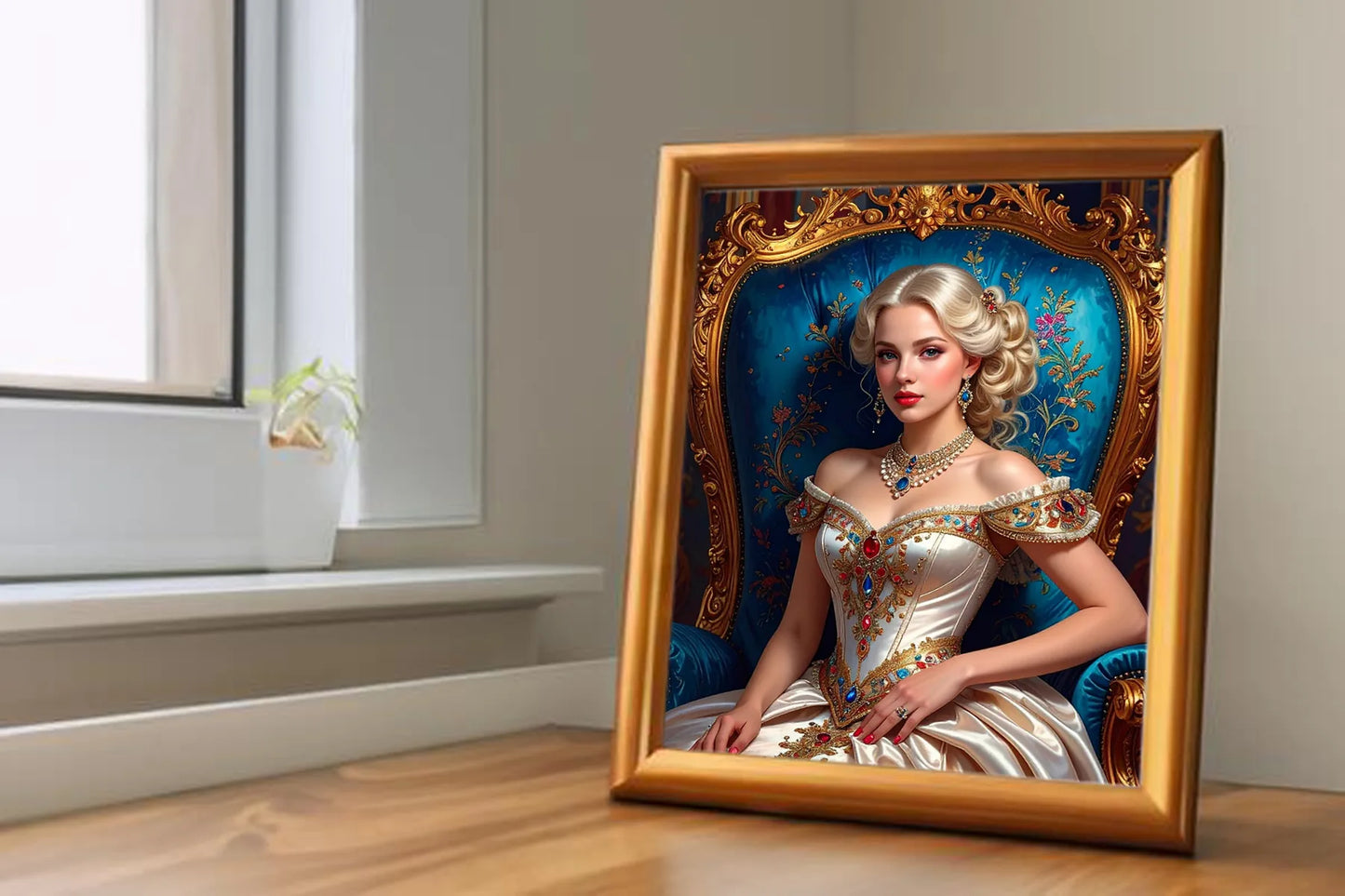 Custom Royal Human Portrait | Throne Room Sovereign 2 | Personalized Wall Art Gift for her