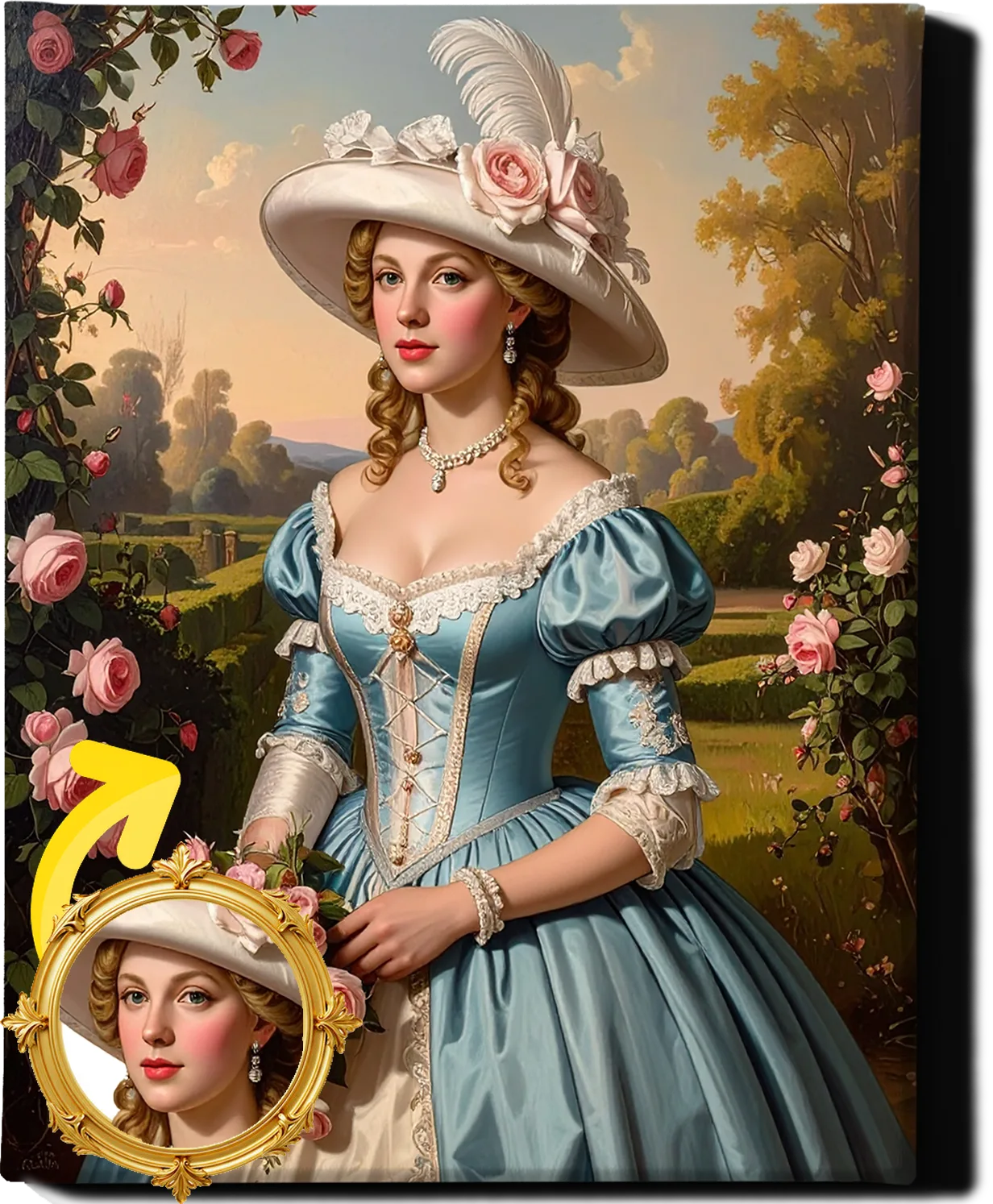 Custom Royal Human Portrait | Garden Countess with Roses | Personalized Wall Art Gift for her