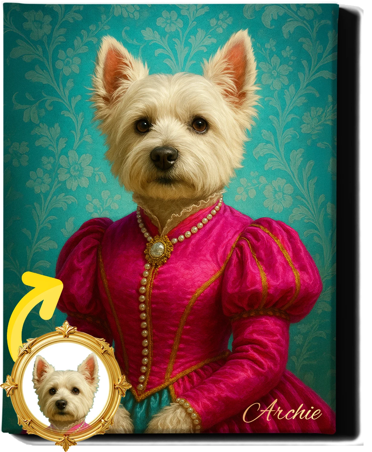 Custom Royal Pet Portrait | Aurora Tinseltoes | Personalized Wall Art for Pet Lovers