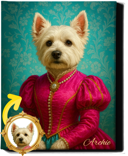 Custom Royal Pet Portrait | Aurora Tinseltoes | Personalized Wall Art for Pet Lovers