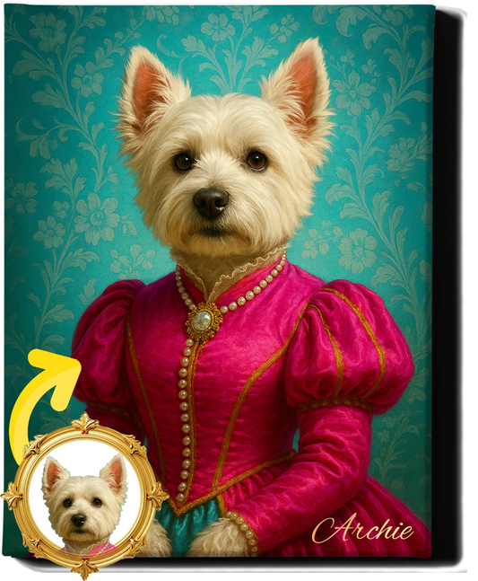 Custom Royal Pet Portrait | Aurora Tinseltoes | Personalized Wall Art for Pet Lovers
